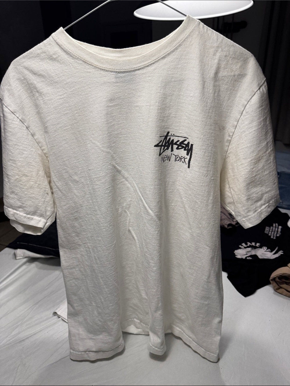 Stussy Cream New York Logo Short Sleeve Tee - Men